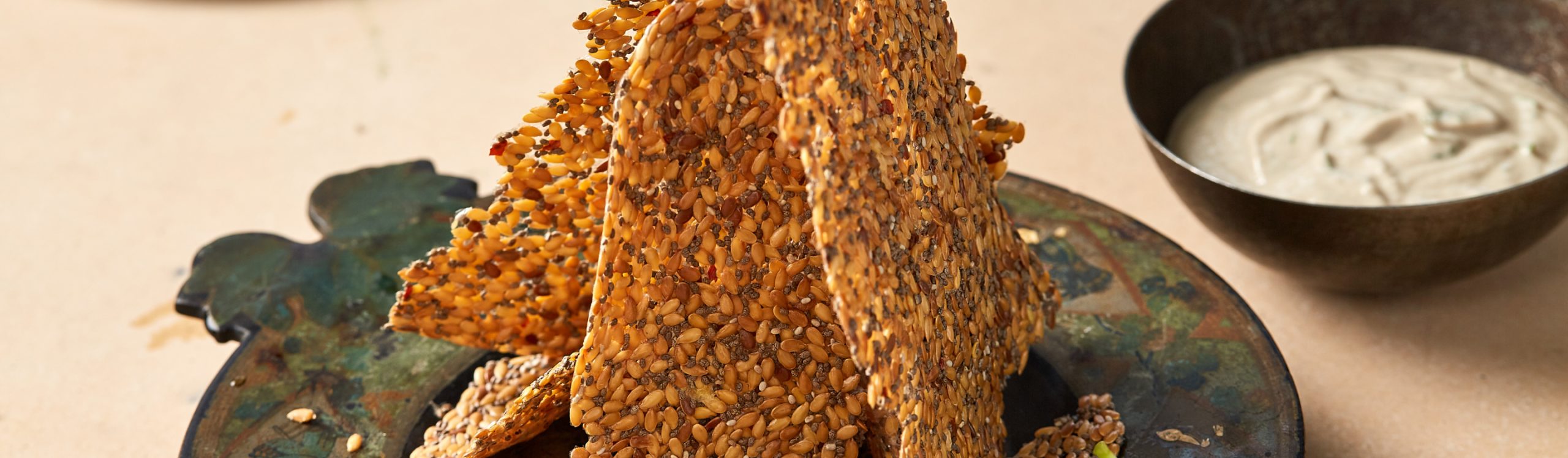 Linseed Crackers with Sunflower Seed Dip