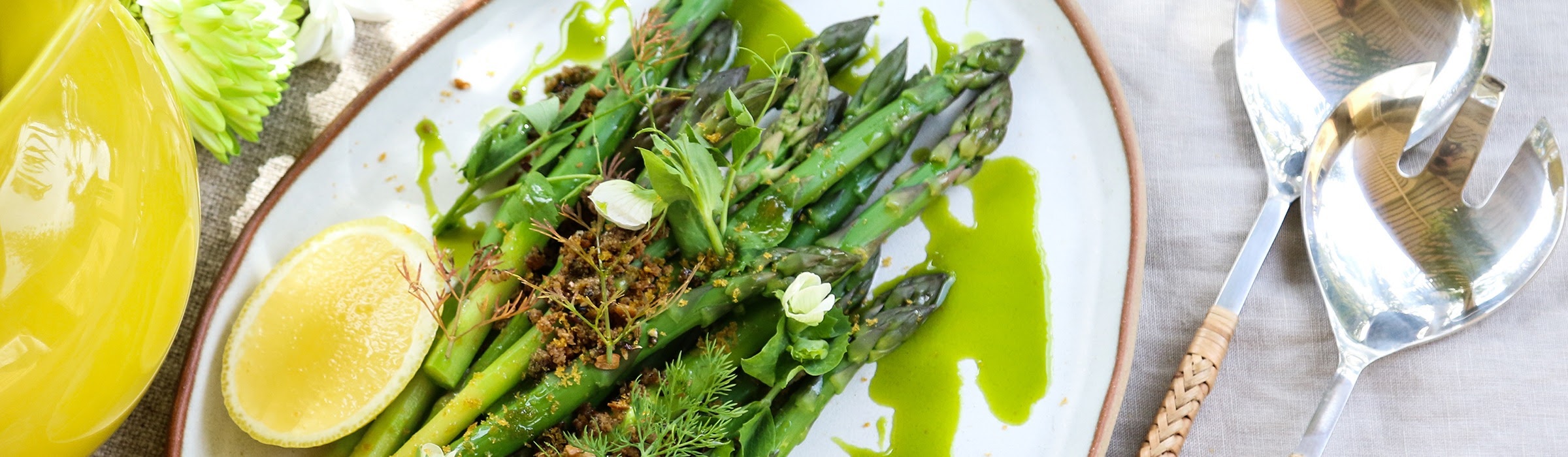 Asparagus, Charred Lemon Cream, Pangrattato, and Bottarga