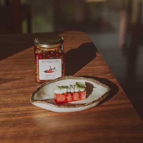 Watermelon Snack with Whipped Feta & Gaia Crunchy Chilli Oil