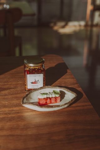 Watermelon Snack with Whipped Feta & Gaia Crunchy Chilli Oil