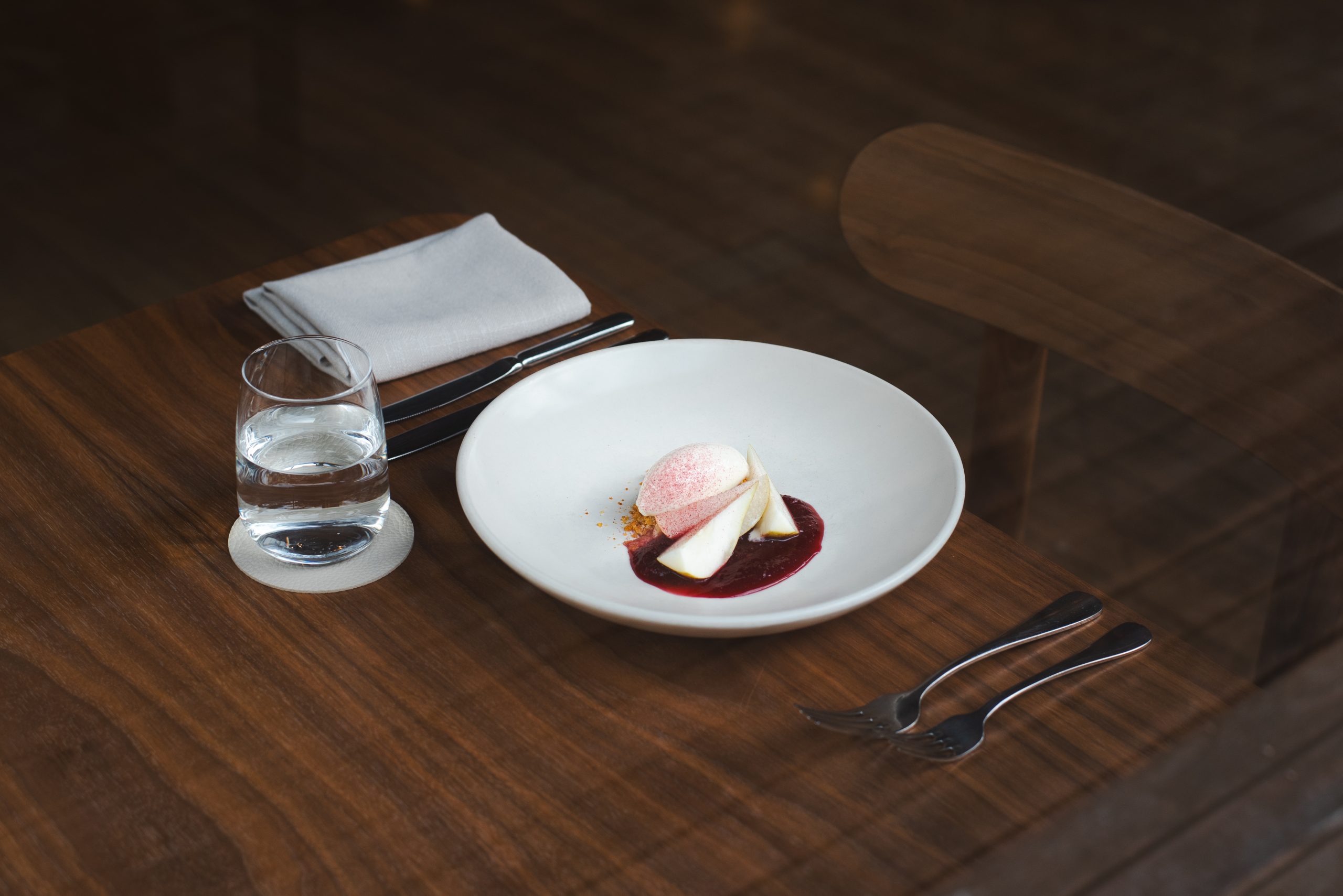 Goat’s Cheese Ice Cream, Davidson Plum & Macadamia Honeycomb Crumb